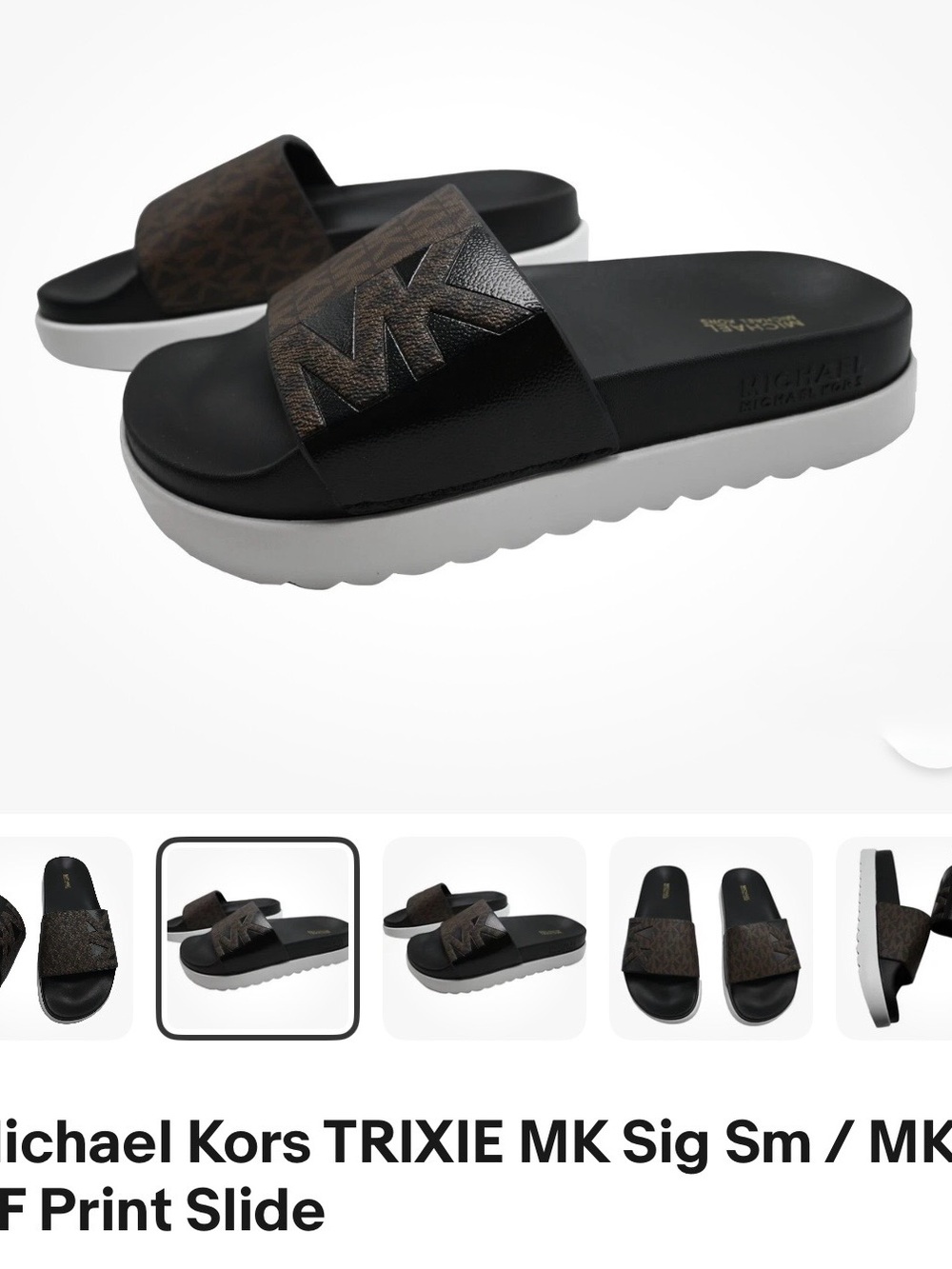 Michael Kors Black and Brown MK Logo Slide Sandals